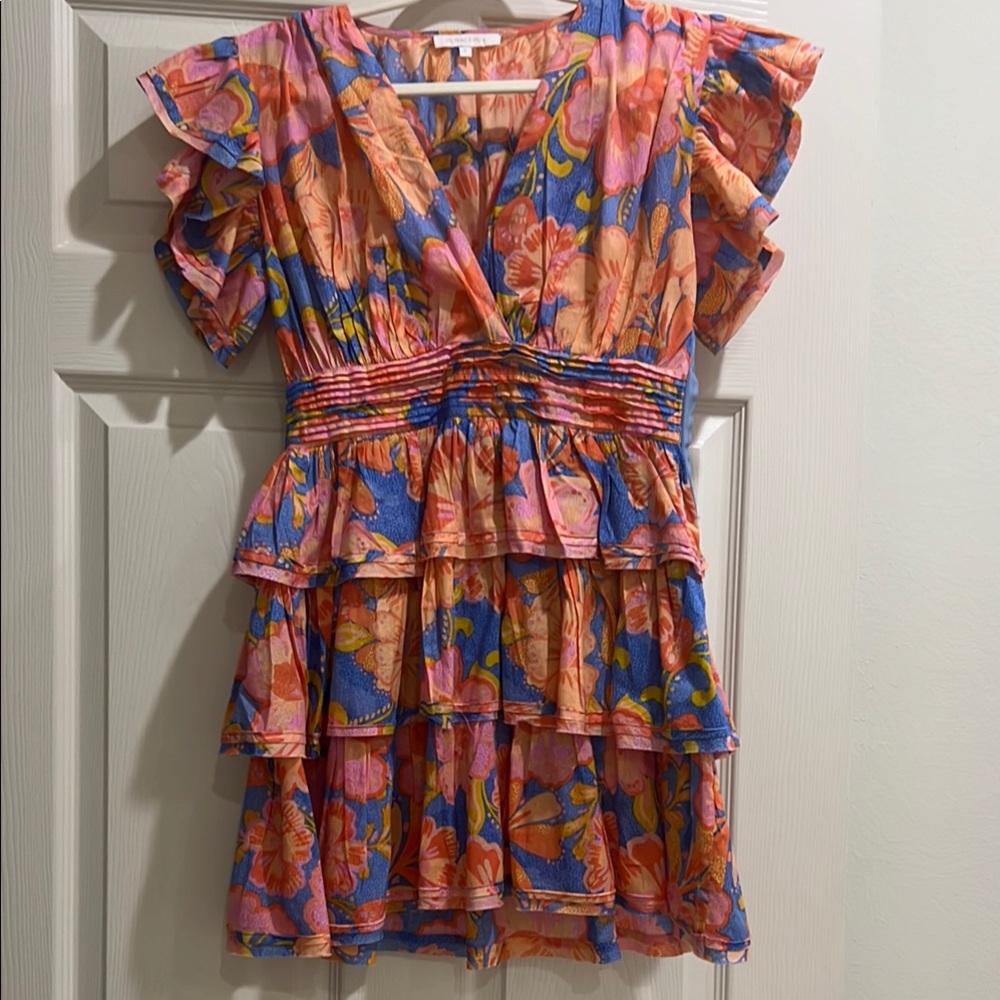 Floral Ruffle Dress in Pink and Blue